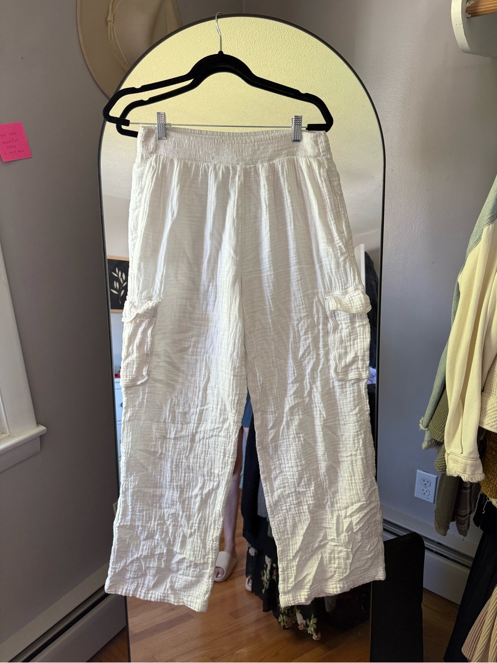 Lightweight White Gauze Cargo Pants